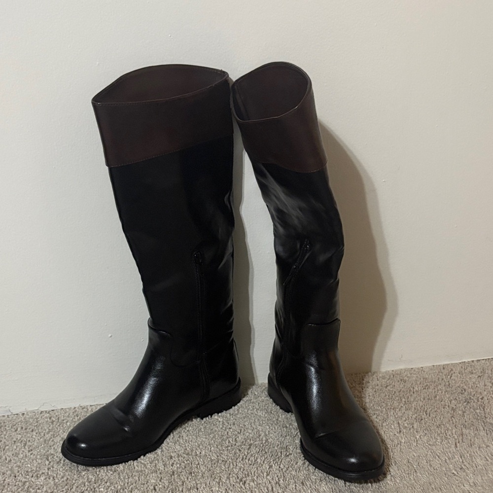 JustFab Lily Black and Brown Women's Knee-High Boots